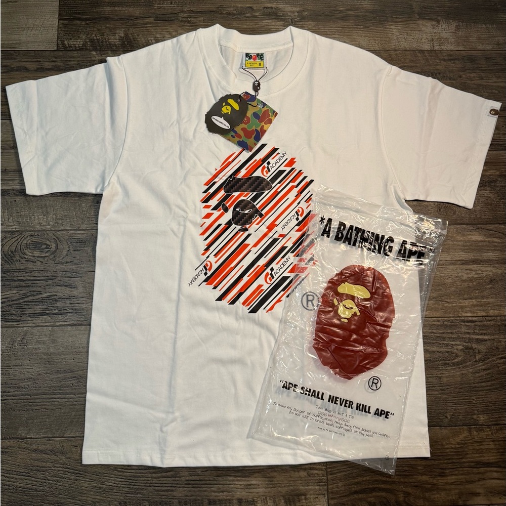 Bape White T-Shirt with Ape Graphic GRAN TURISMO